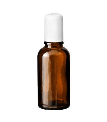 Glasflasche 30 ml braun Roll-On mit weißem Schraubverschluss