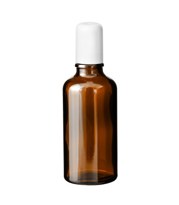 Glasflasche 50 ml braun Roll-On mit weißem Schraubverschluss