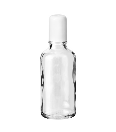 Glasflasche 50 ml klar Roll-On mit weißem Schraubverschluss