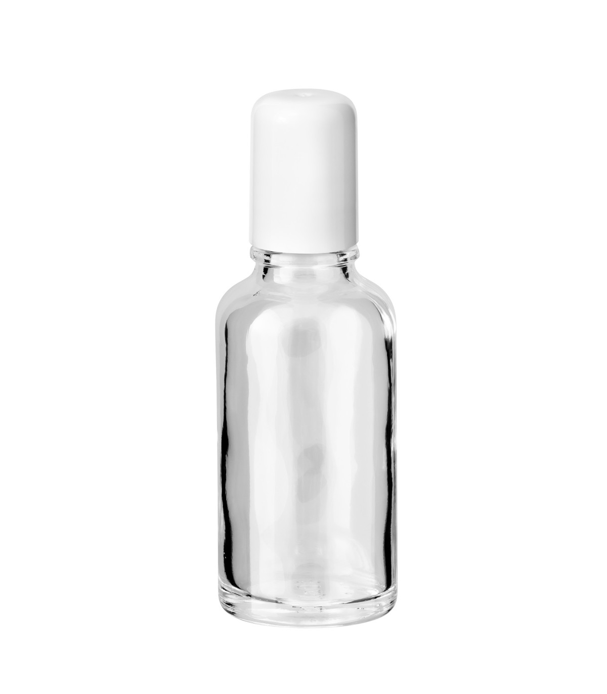 Glasflasche 30 ml klar Roll-On mit weißem Schraubverschluss