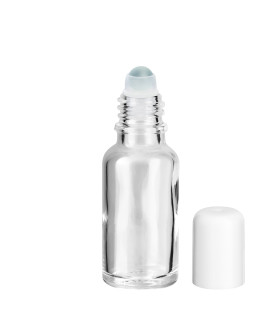 Glasflasche 20 ml klar Roll-On mit weißem Schraubverschluss