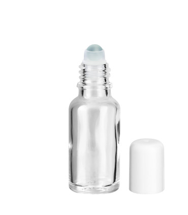 Glasflasche 20 ml klar Roll-On mit weißem Schraubverschluss
