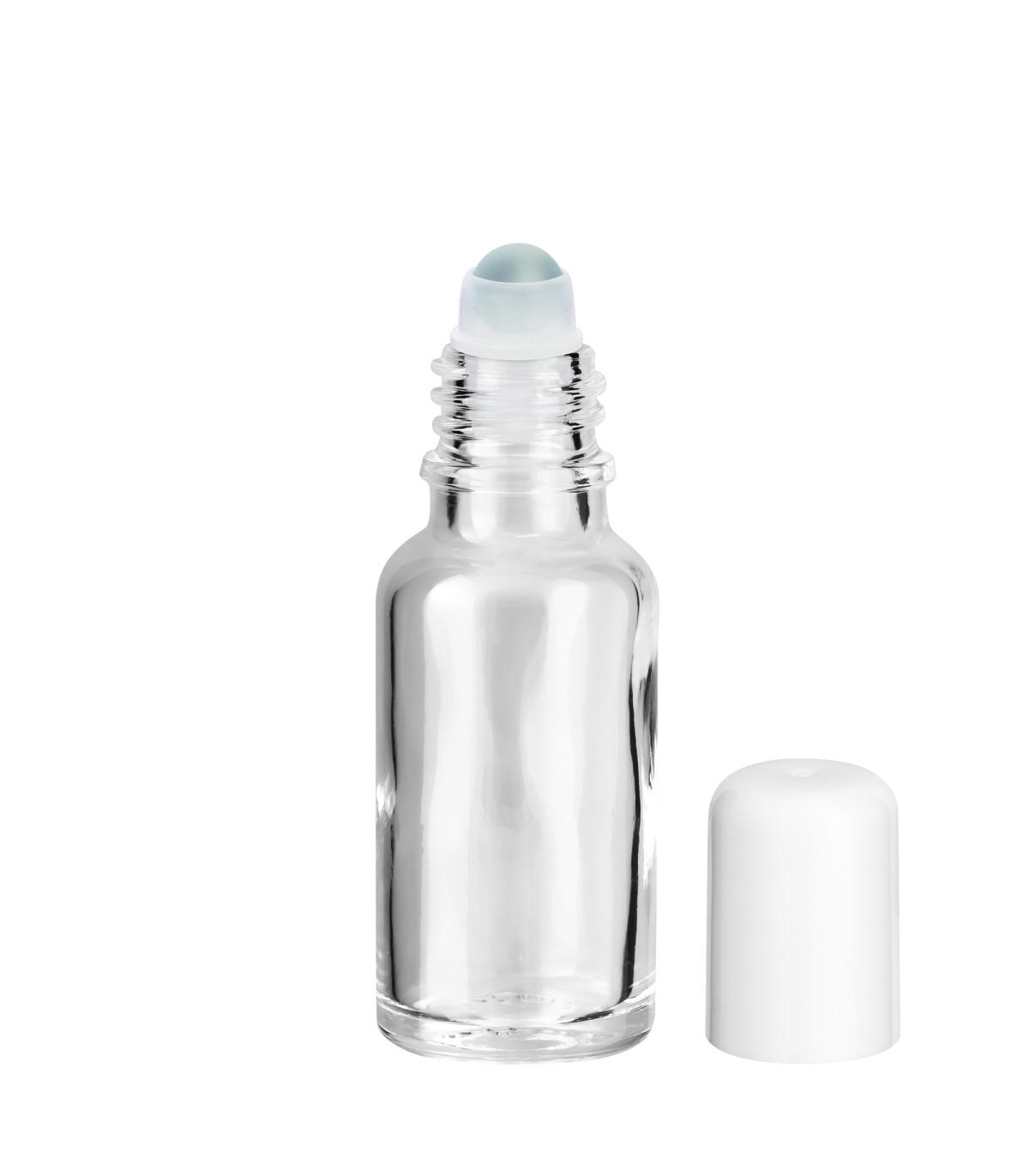 Glasflasche 20 ml klar Roll-On mit weißem Schraubverschluss