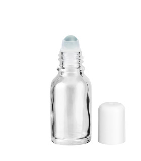 Glasflasche 15 ml klar Roll-on mit weißem Schraubverschluss