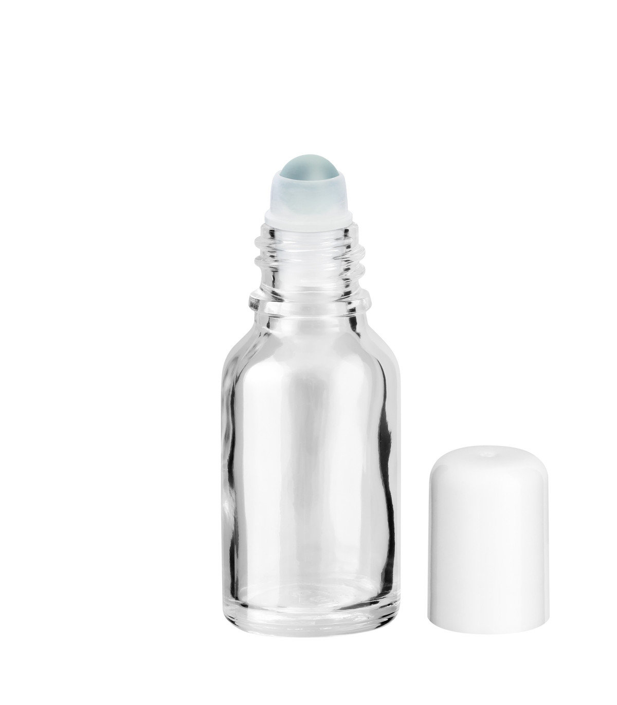Glasflasche 15 ml klar Roll-on mit weißem Schraubverschluss
