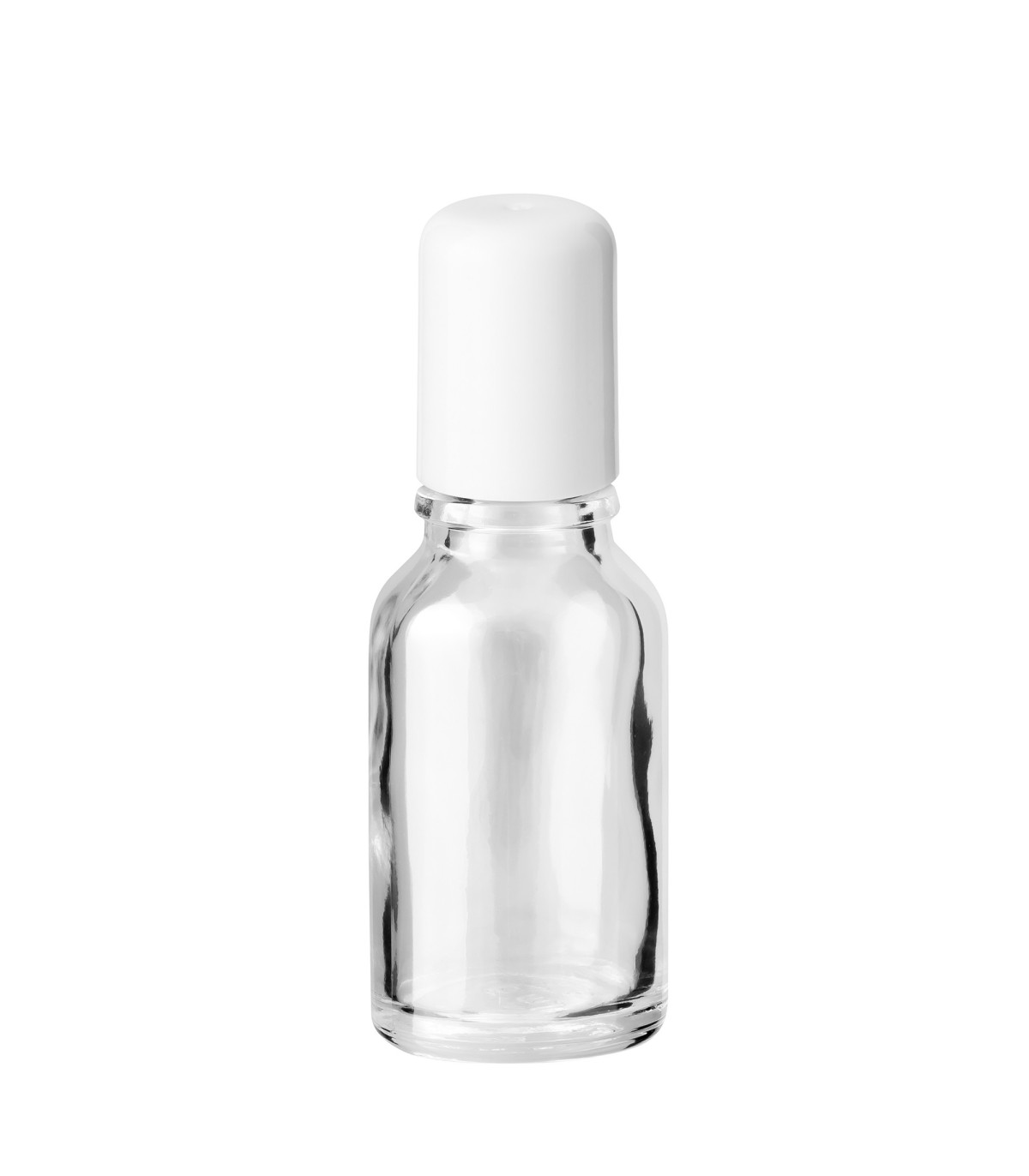 Glasflasche 15 ml klar Roll-on mit weißem Schraubverschluss