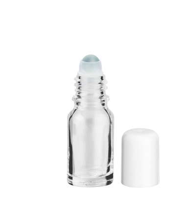 Glasflasche 10 ml klar Roll-on mit weißem Schraubverschluss