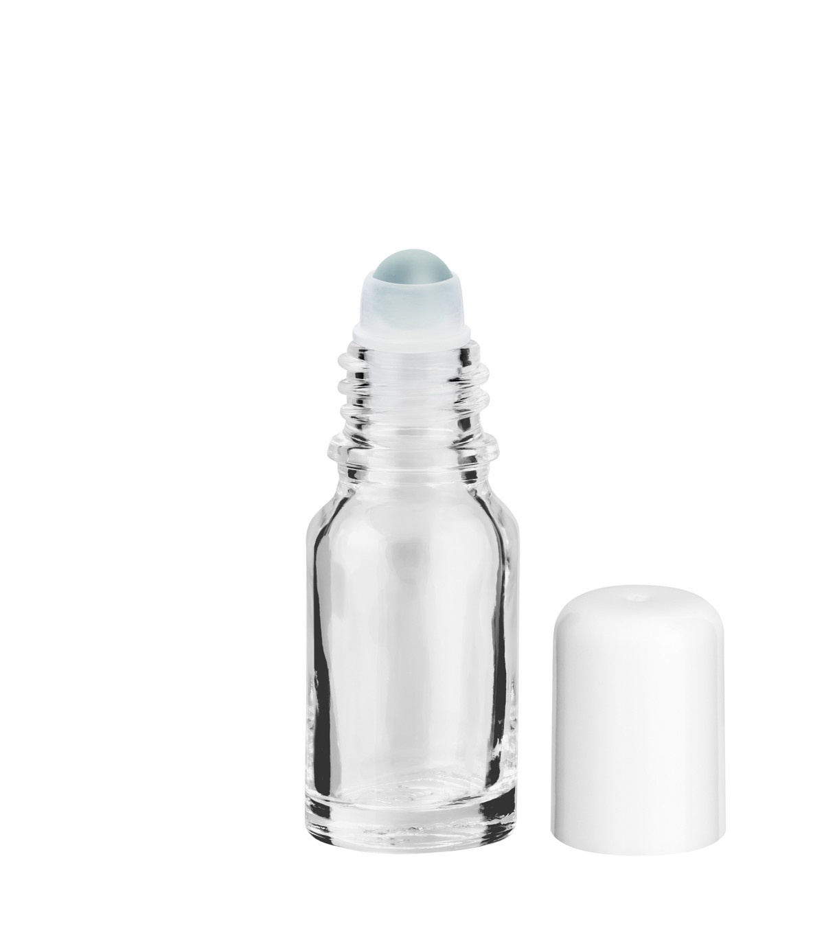 Glasflasche 10 ml klar Roll-on mit weißem Schraubverschluss