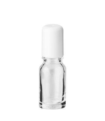 Glasflasche 10 ml klar Roll-on mit weißem Schraubverschluss
