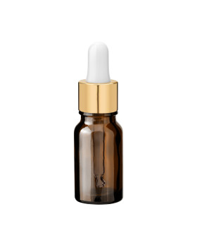 Braune Glasflasche 10 ml mit goldener Pipette