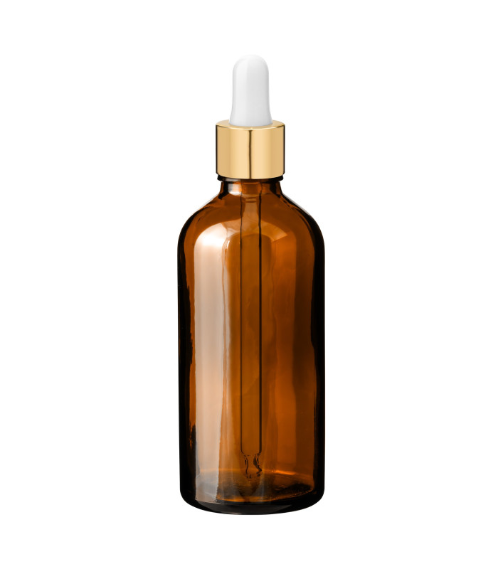 Glasflasche 100 ml braun mit goldener Pipette