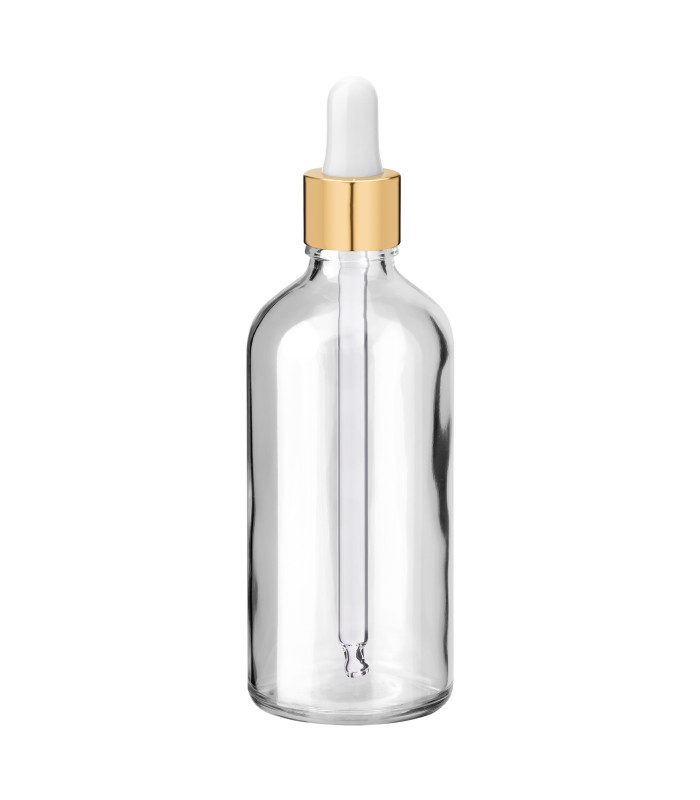 Glasflasche 100 ml klar mit goldener Pipette