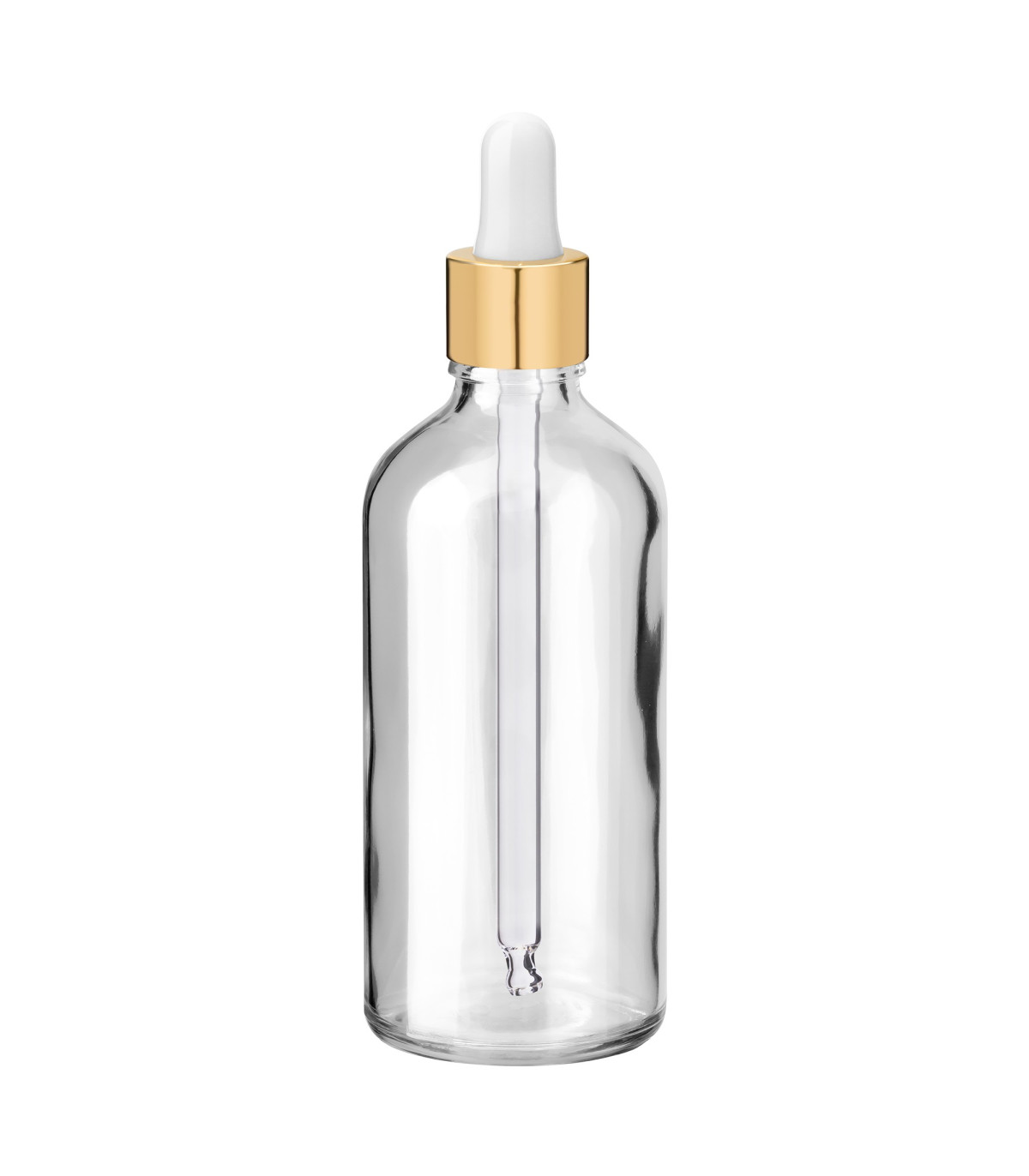 Glasflasche 100 ml klar mit goldener Pipette