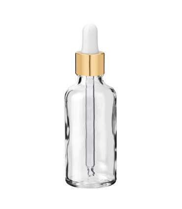 Glasflasche 50 ml klar mit goldener Pipette
