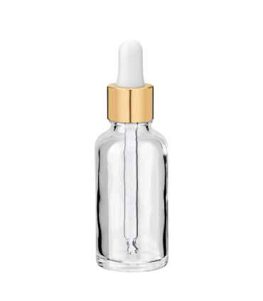 Glasflasche 30 ml klar mit goldener Pipette