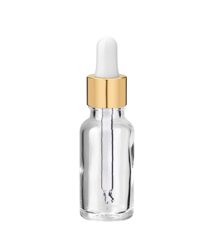 Glasflasche 20 ml klar mit goldener Pipette