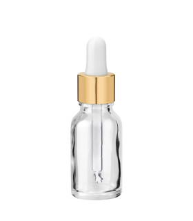 Glasflasche 15 ml klar mit goldener Pipette