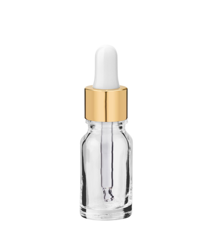 Glasflasche 10 ml klar mit goldener Pipette