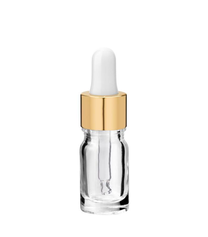 Glasflasche 5 ml farblos mit goldener Pipette – leere Pipettenflasche