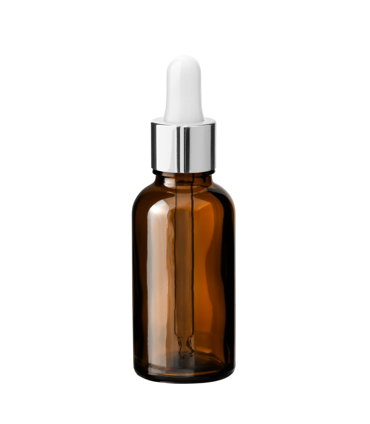 Glasflasche 30 ml braun mit silberner Pipette