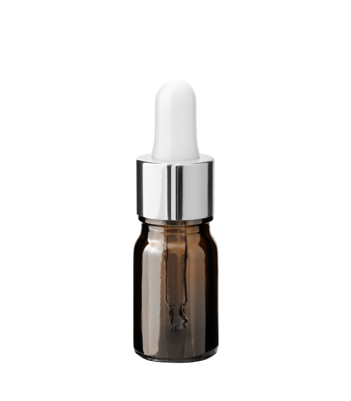 Braune Glasflasche 5 ml mit silberner Pipette