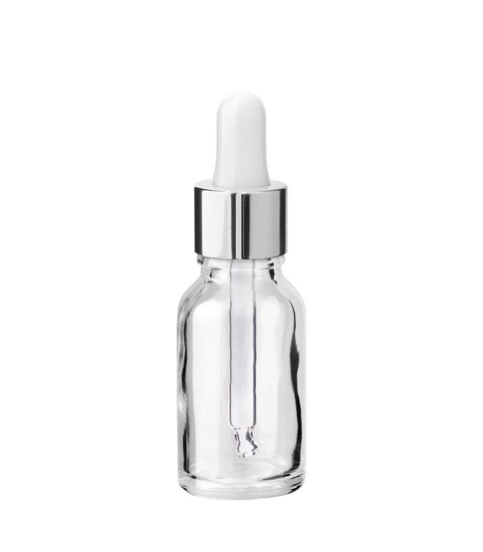Glasflasche 15 ml klar mit silberner Pipette