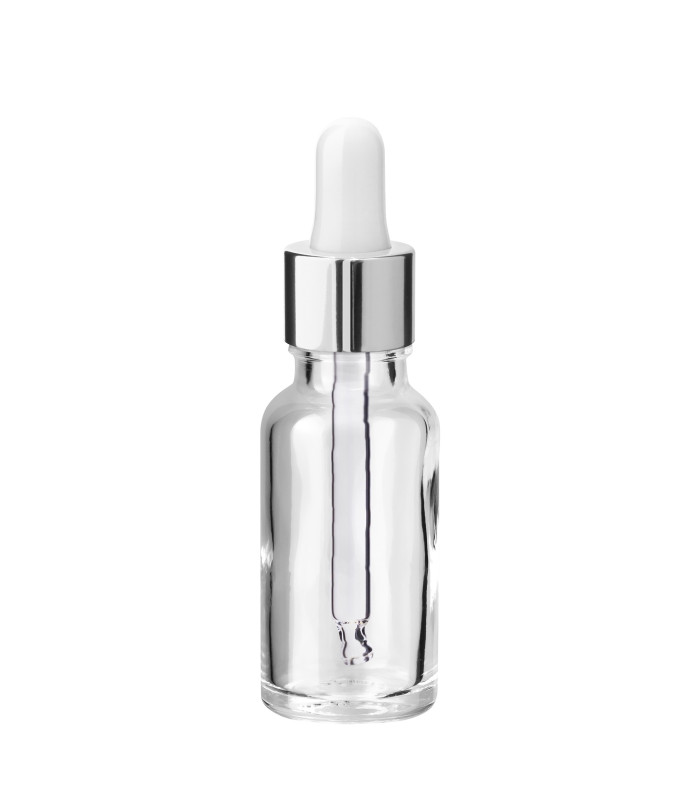 Glasflasche 20 ml klar mit silberner Pipette