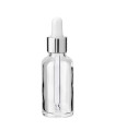 Glasflasche 30 ml klar mit silberner Pipette