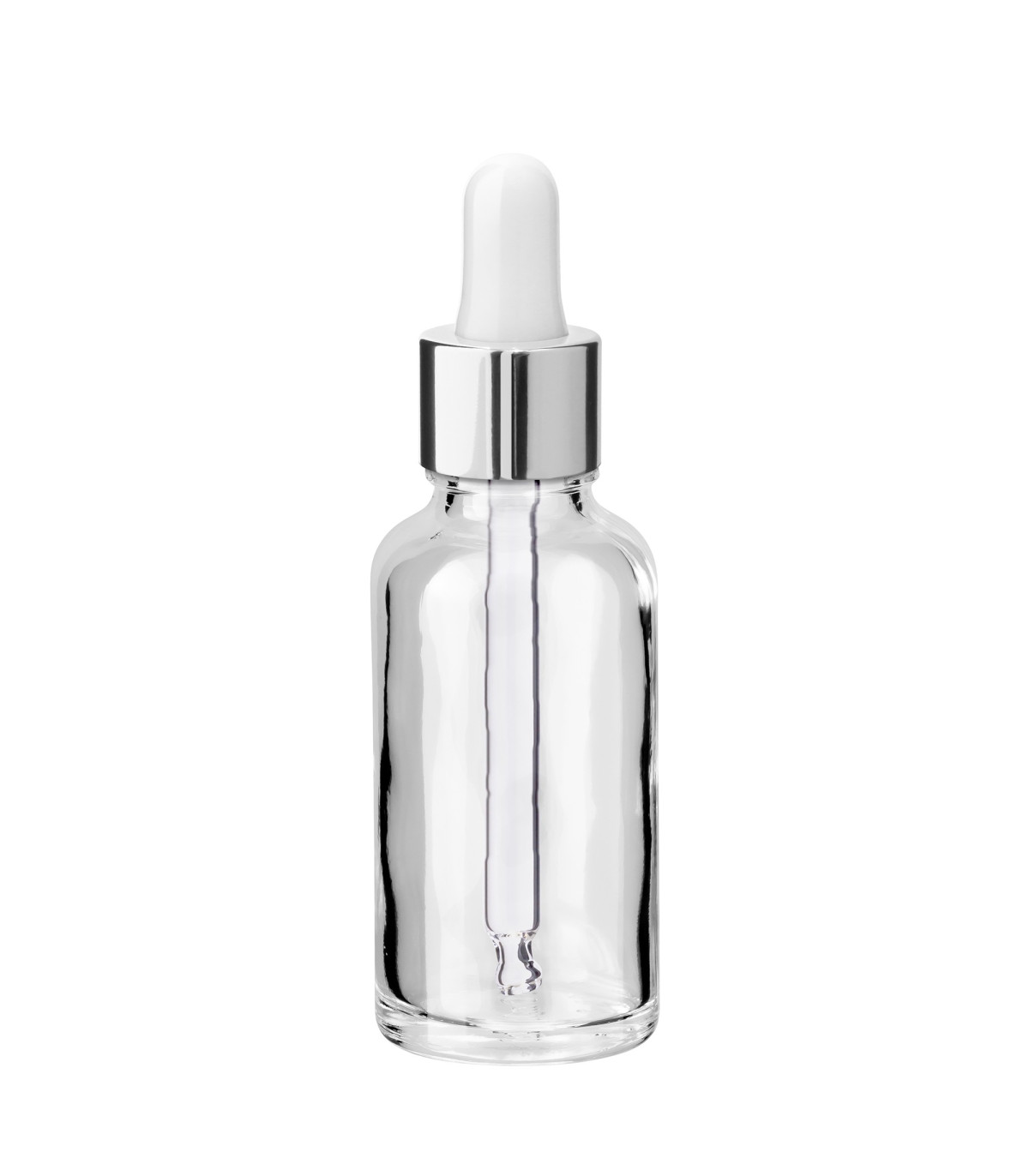 Glasflasche 30 ml klar mit silberner Pipette