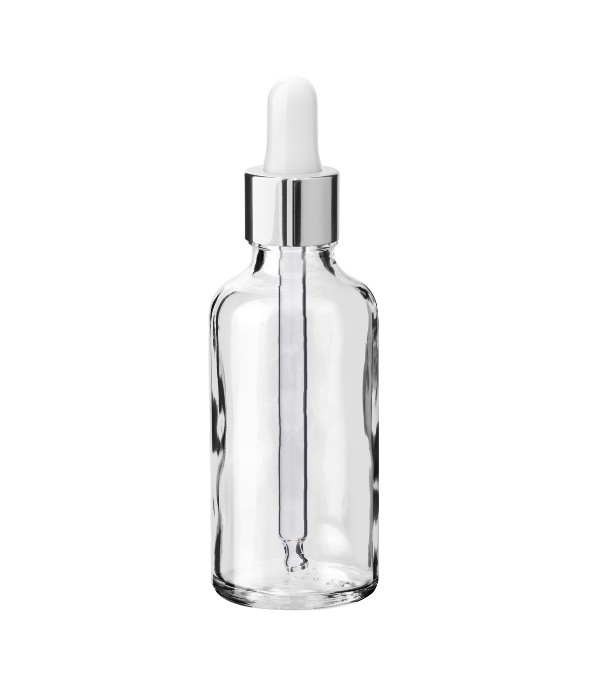 Glasflasche 50 ml klar mit silberner Pipette