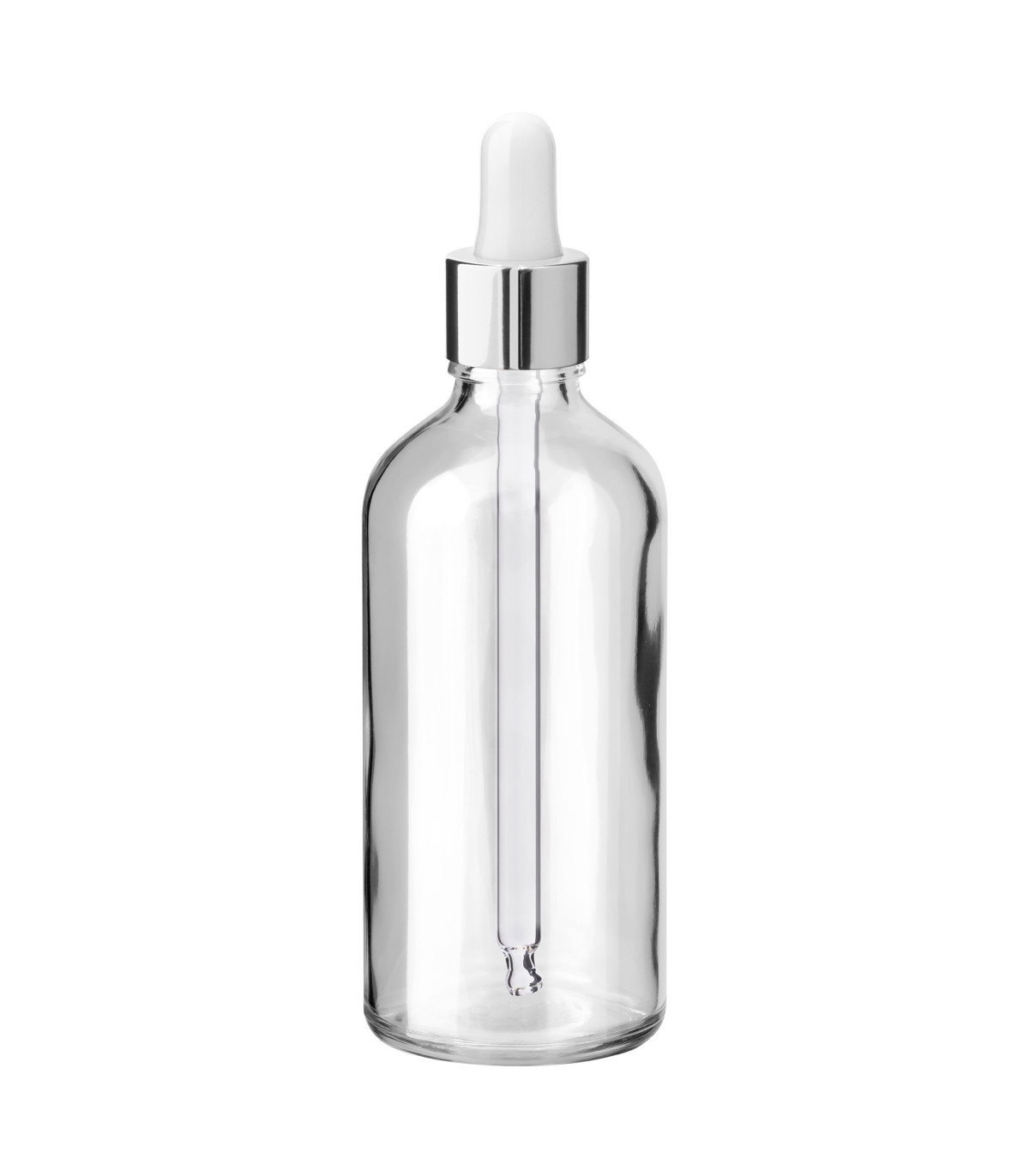 Glasflasche 100 ml klar mit silberner Pipette