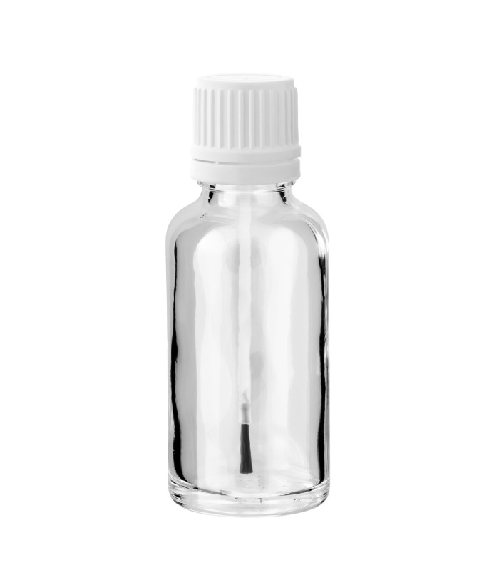 Glasflasche 30 ml klar mit weißem Pinsel