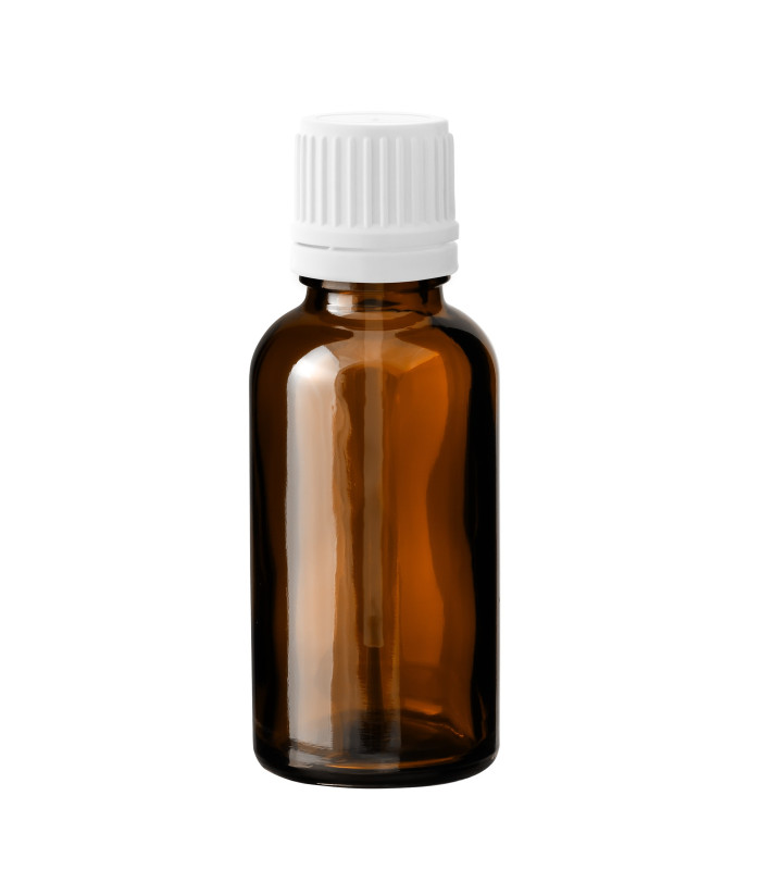 Braune Glasflasche 30 ml mit weißem Pinsel