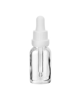Klarglasflasche 15 ml mit weißer Pipette