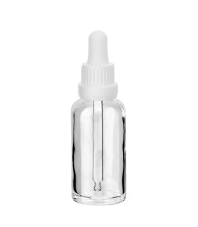 Klarglasflasche 30 ml mit weißer Pipette