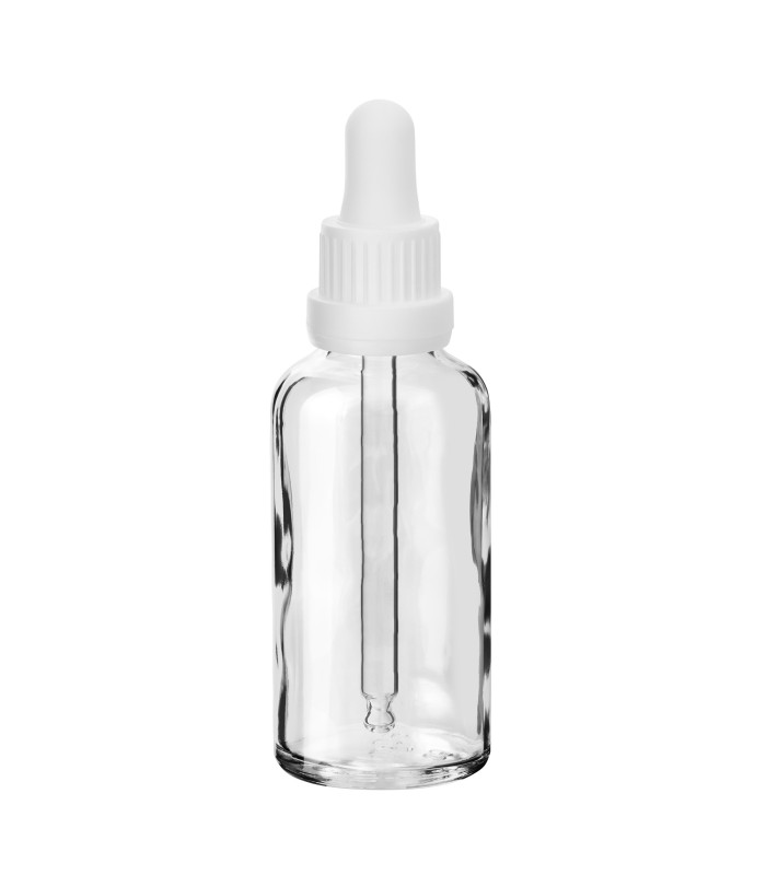 Glasflasche 50 ml klar mit weißer Pipette