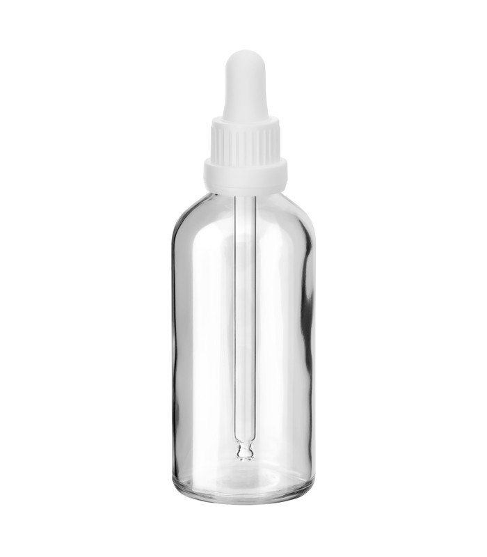 Glasflasche 100 ml klar mit weißer Pipette