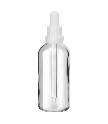 Glasflasche 100 ml klar mit weißer Pipette