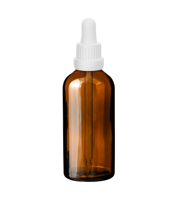 Glasflasche 100 ml braun mit weißer Pipette