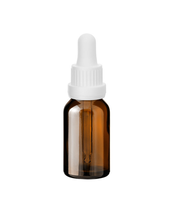 Braune Glasflasche 15 ml mit weißer Pipette