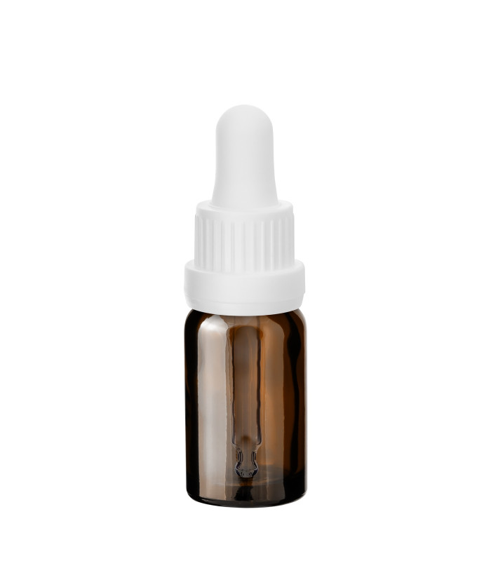 Braune Glasflasche 10 ml mit weißer Pipette
