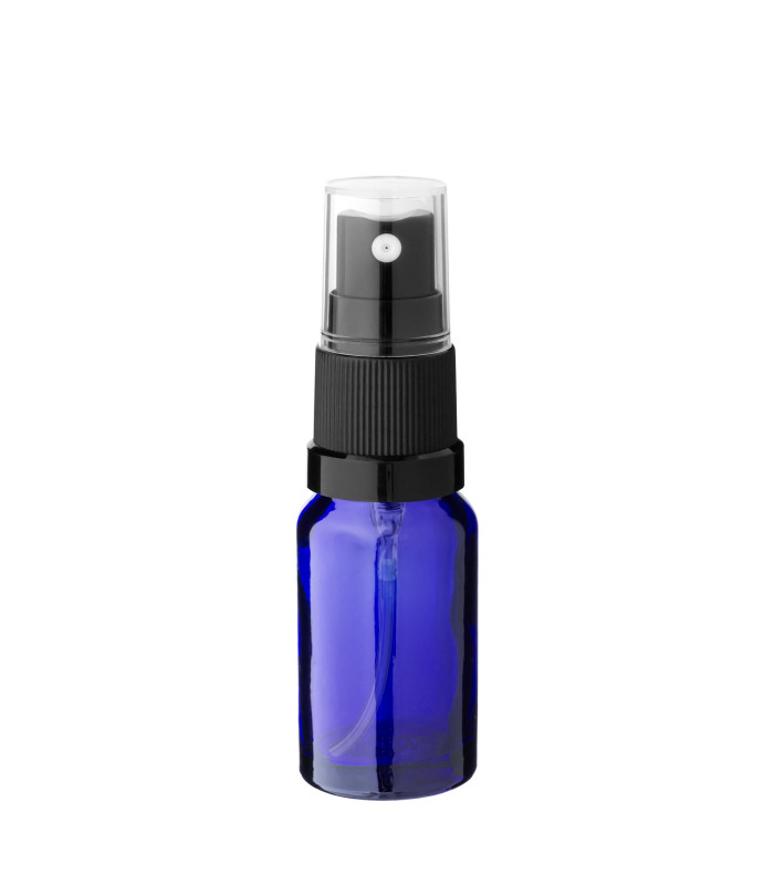 Glasflasche 10 ml blau mit schwarzem Zerstäuber