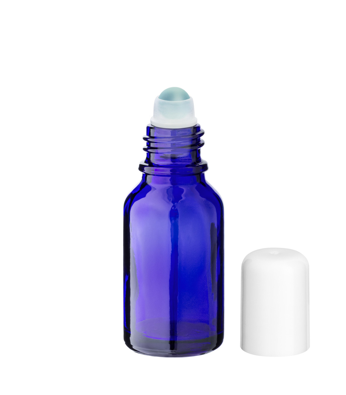Glasflasche 15 ml blau Roll-on mit weißem Schraubverschluss