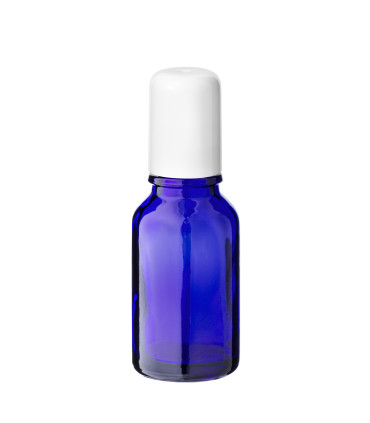 Glasflasche 15 ml blau Roll-on mit weißem Schraubverschluss