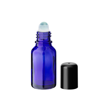 Blaue 15-ml-Roll-On-Glasflasche mit schwarzem Deckel – Kosmetikverpackung