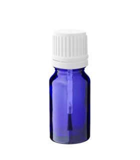 Blaue Glasflasche 10 ml mit weißem Pinsel