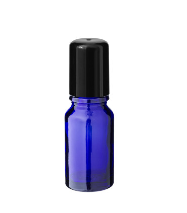 Glasflasche 10 ml blau Roll-On mit schwarzem Schraubverschluss - Leer