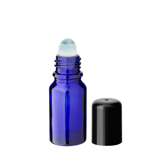 Blaue 10-ml-Roll-On-Glasflasche mit schwarzem Deckel – Kosmetikverpackung