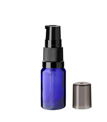 Glasflasche 10 ml blau mit schwarzer Pumpe [1]