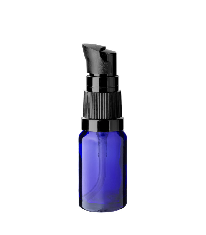 Glasflasche 10 ml blau mit schwarzer Pumpe [2]